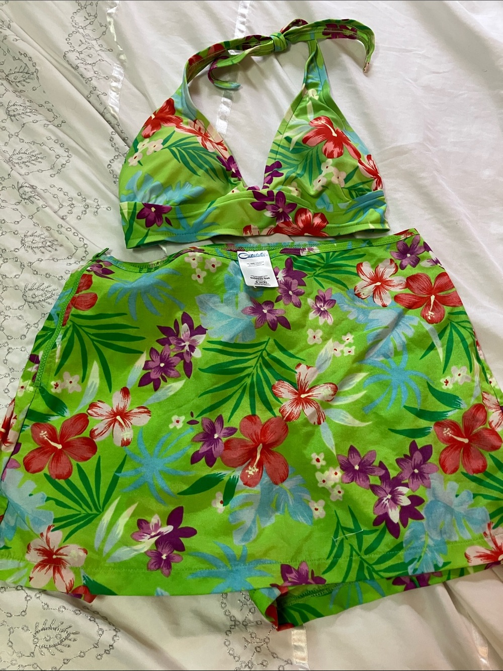 Catalina Green Tropical Floral Halter Bikini Set